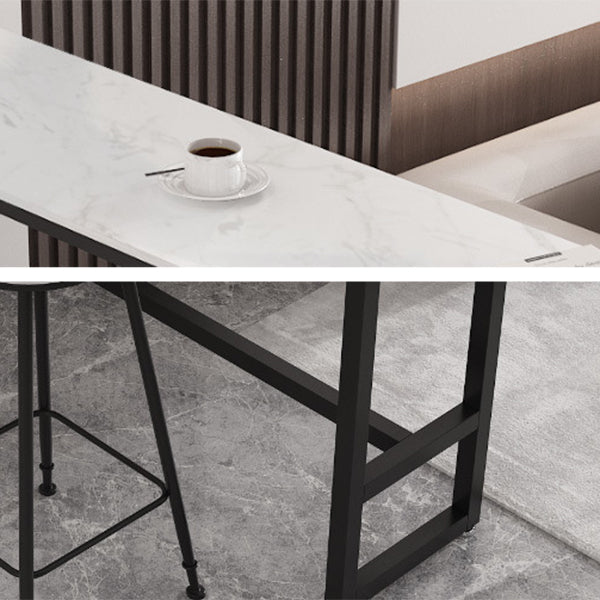 Industrial Black Iron Bar Table Marble Rectangle Top 41.3"H Bistro Table, Only Table