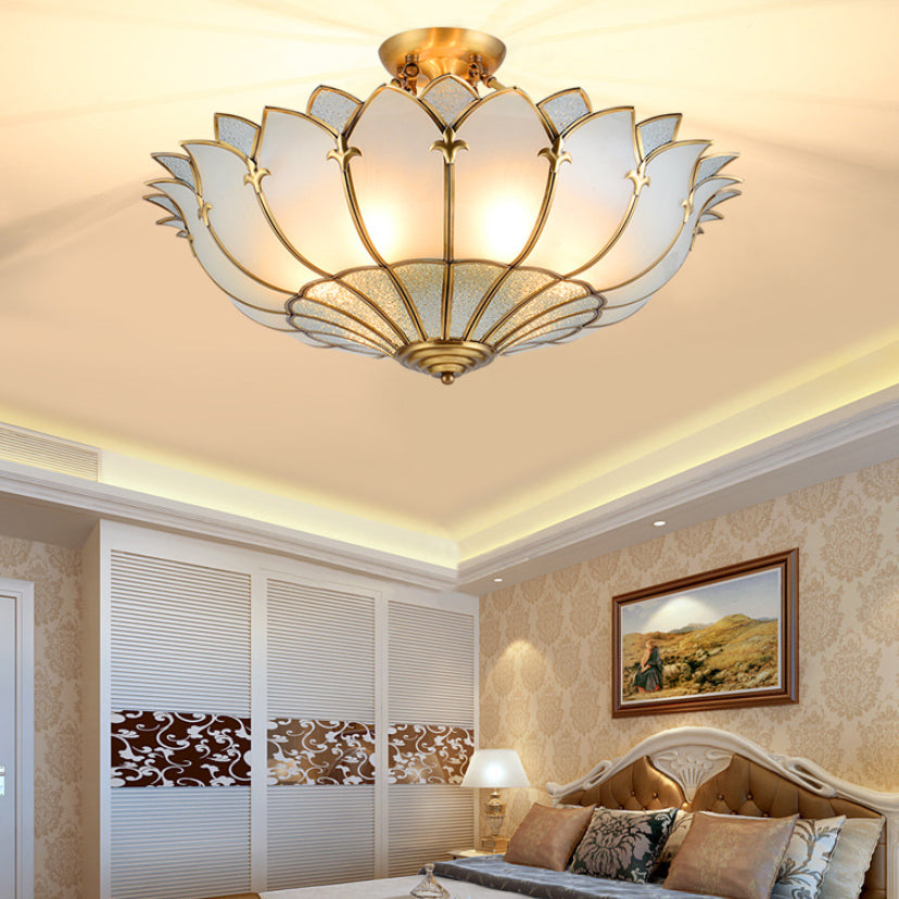 Glass Semi Flush Mount Light Fixture Simplistic Inverted Semi Flush Light Fixture in Brass