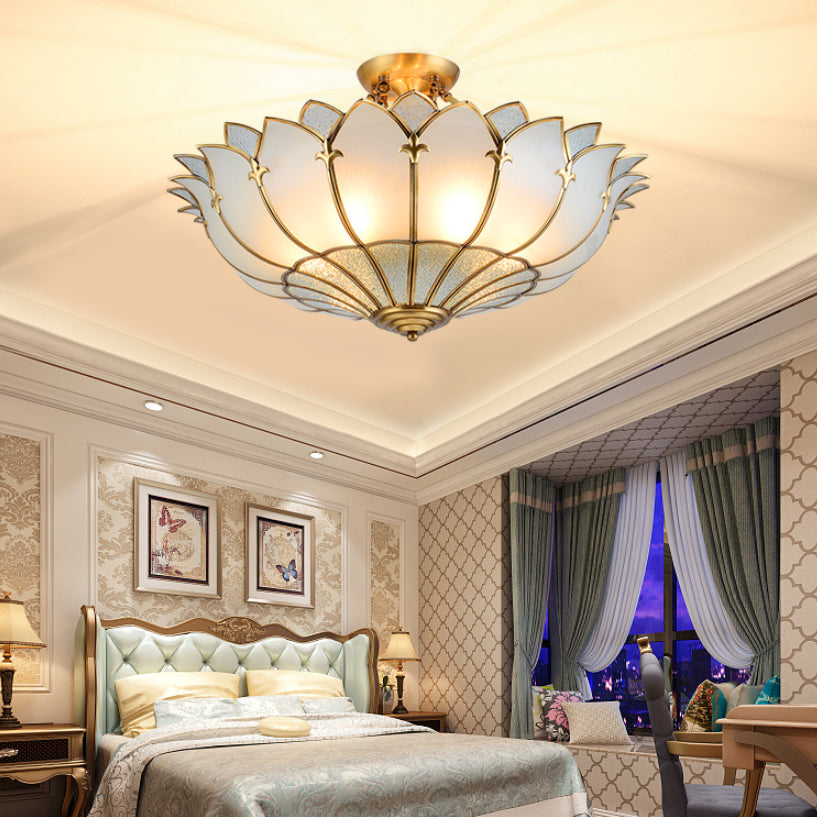 Glass Semi Flush Mount Light Fixture Simplistic Inverted Semi Flush Light Fixture in Brass