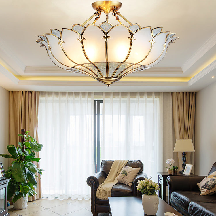 Glass Semi Flush Mount Light Fixture Simplistic Inverted Semi Flush Light Fixture in Brass
