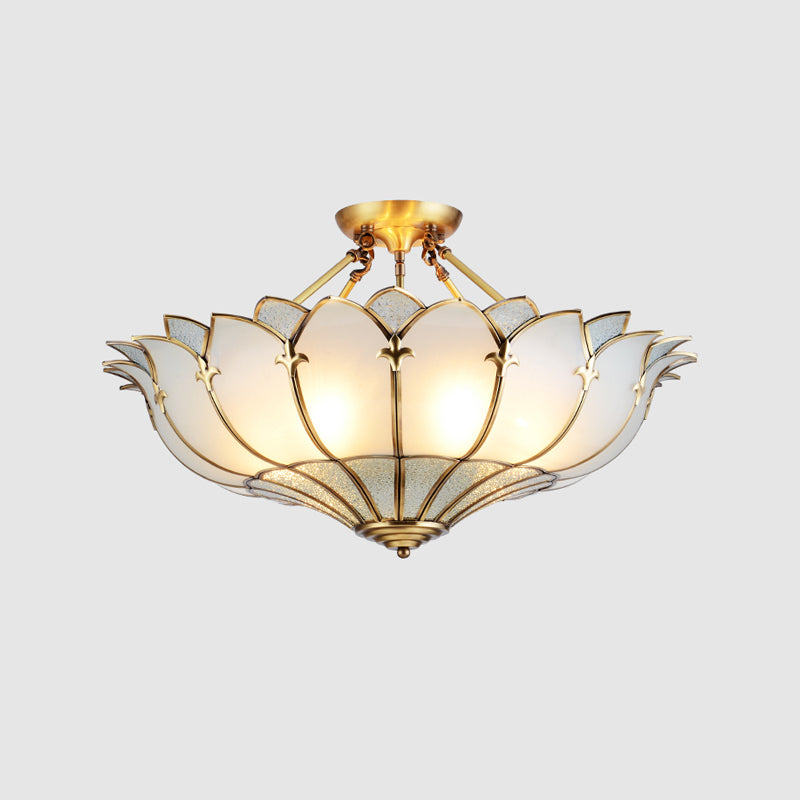Glass Semi Flush Mount Light Fixture Simplistic Inverted Semi Flush Light Fixture in Brass