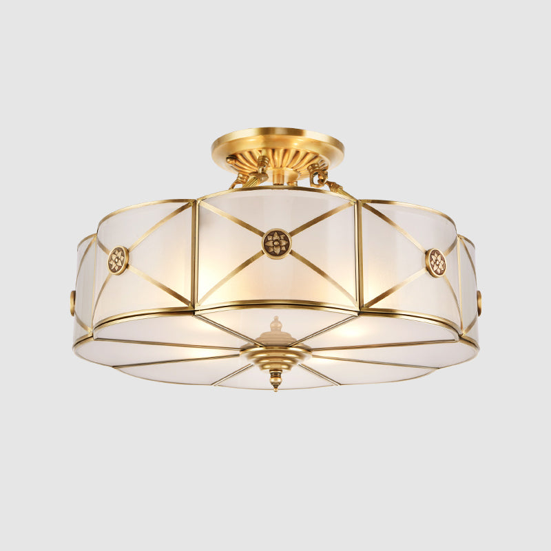 Glass Semi Flush Mount Light Fixture Simplistic Inverted Semi Flush Light Fixture in Brass
