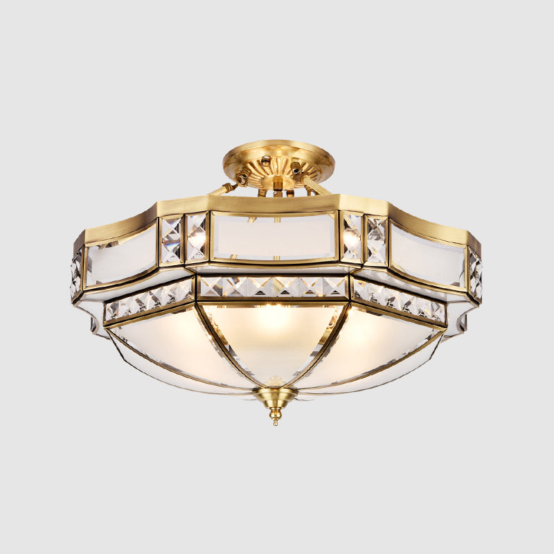 Glass Semi Flush Mount Light Fixture Simplistic Inverted Semi Flush Light Fixture in Brass