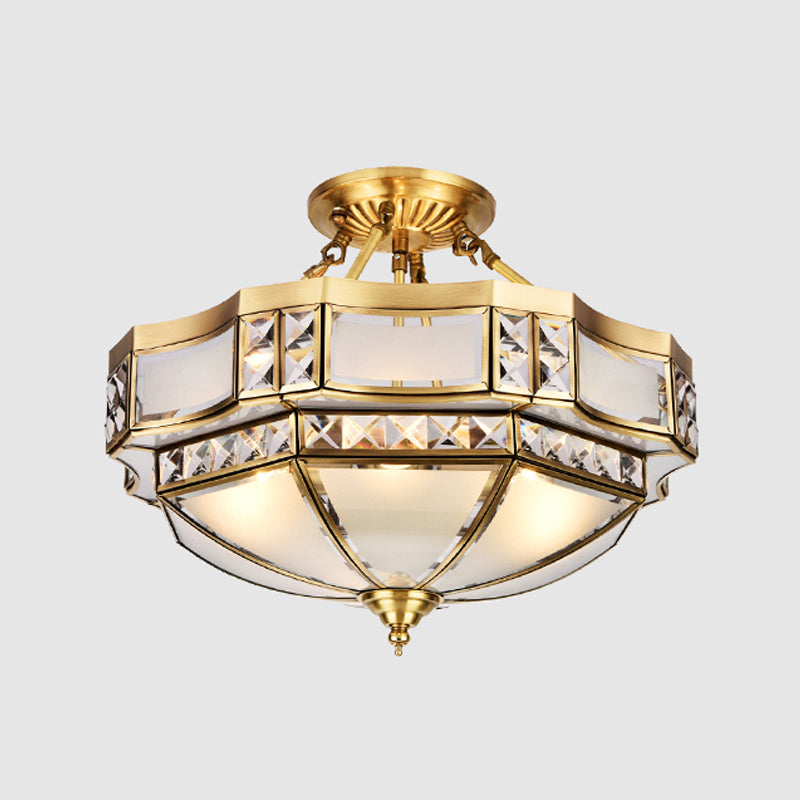 Glass Semi Flush Mount Light Fixture Simplistic Inverted Semi Flush Light Fixture in Brass