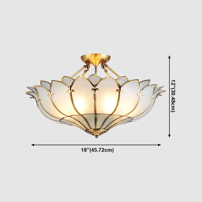 Glass Semi Flush Mount Light Fixture Simplistic Inverted Semi Flush Light Fixture in Brass