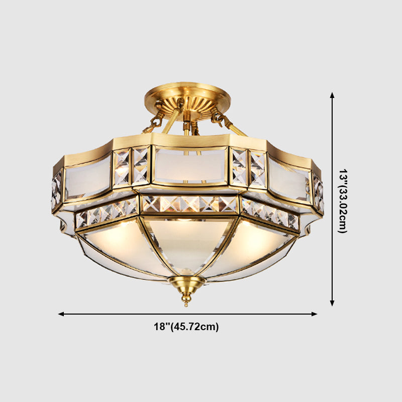 Glass Semi Flush Mount Light Fixture Simplistic Inverted Semi Flush Light Fixture in Brass