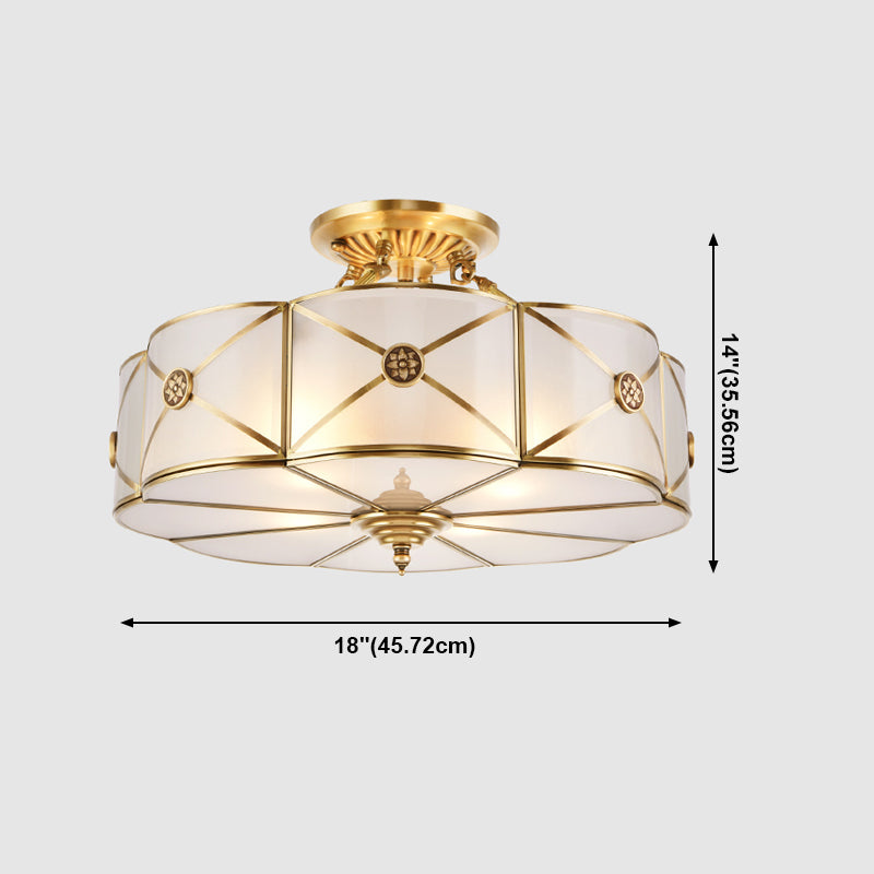 Glass Semi Flush Mount Light Fixture Simplistic Inverted Semi Flush Light Fixture in Brass