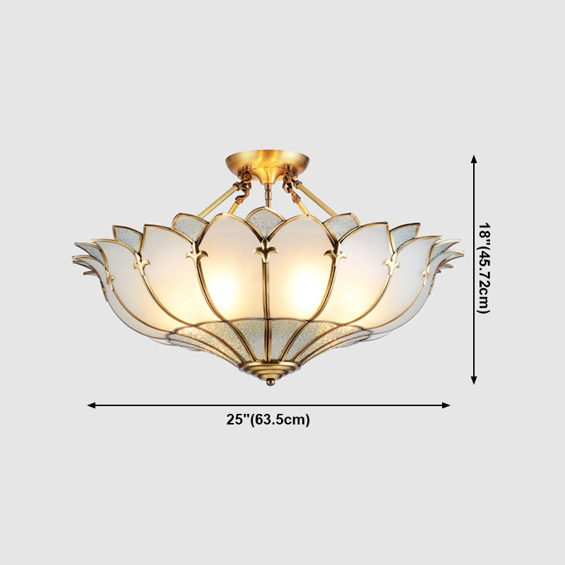 Glass Semi Flush Mount Light Fixture Simplistic Inverted Semi Flush Light Fixture in Brass