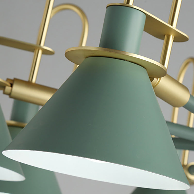 Cone Shade Chandelier Light Nordic Metal Living Room Hanging Pendant with Arc Arm