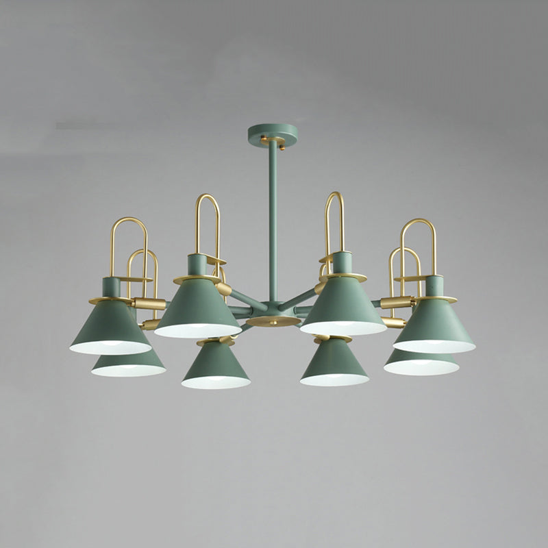 Cone Shade Chandelier Light Nordic Metal Living Room Hanging Pendant with Arc Arm