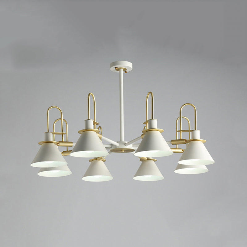 Cone Shade Chandelier Light Nordic Metal Living Room Hanging Pendant with Arc Arm