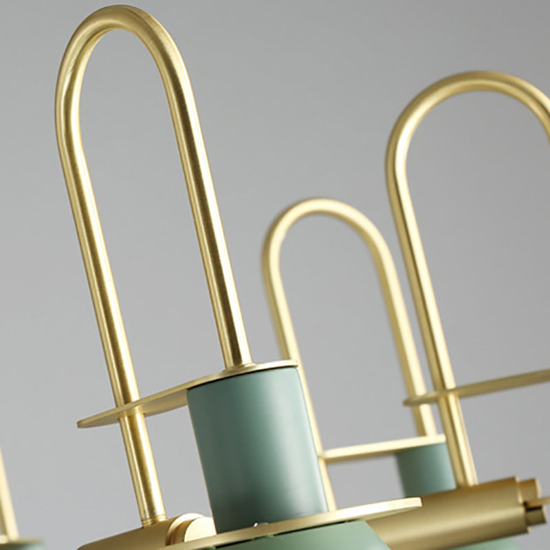 Cone Shade Chandelier Light Nordic Metal Living Room Hanging Pendant with Arc Arm