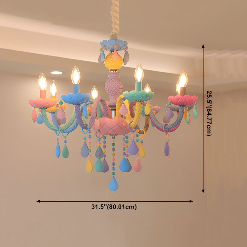 Girl Bedroom Candle Pendant Light Multi-Color Glass Macaron Chandelier