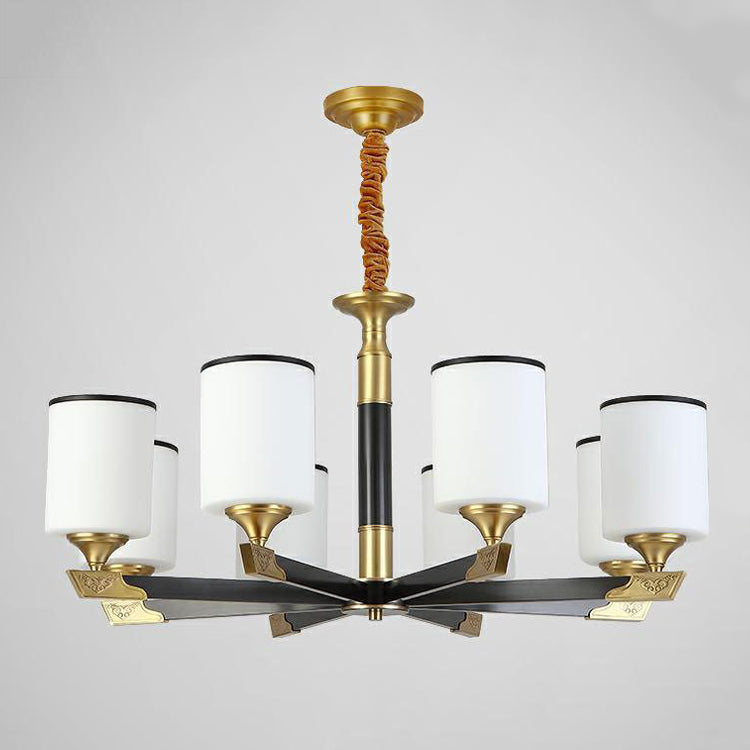 Multi Lights Cylinder Hanging Light American Style Glass Pendant Light for Living Room