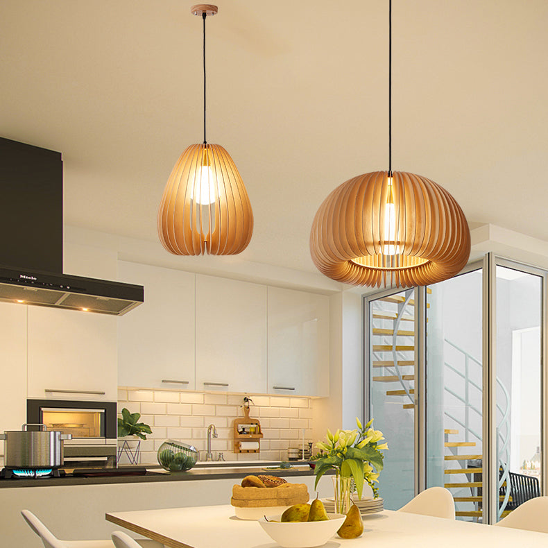 Lampe suspendue en bois style contemporain simple léger pour le café du salon