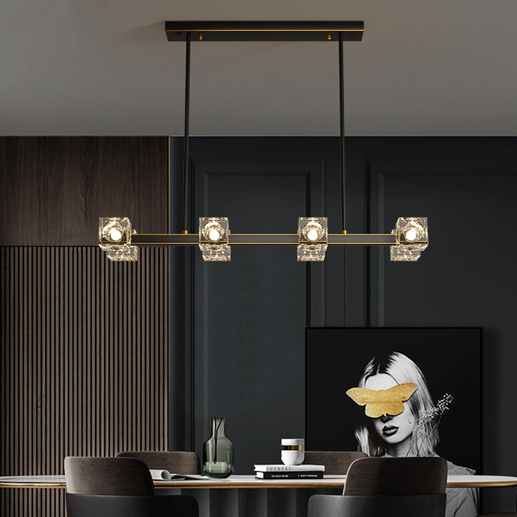 Modern Island Pendant Lamps Multi-Head Restaurant Hanging Light with Cube Crystal Shade