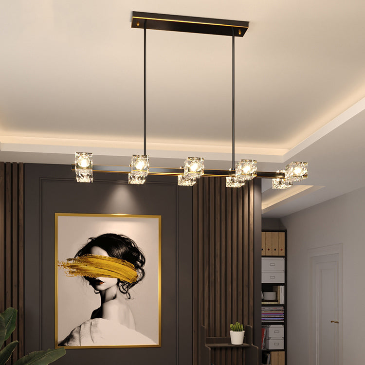 Modern Island Pendant Lamps Multi-Head Restaurant Hanging Light with Cube Crystal Shade