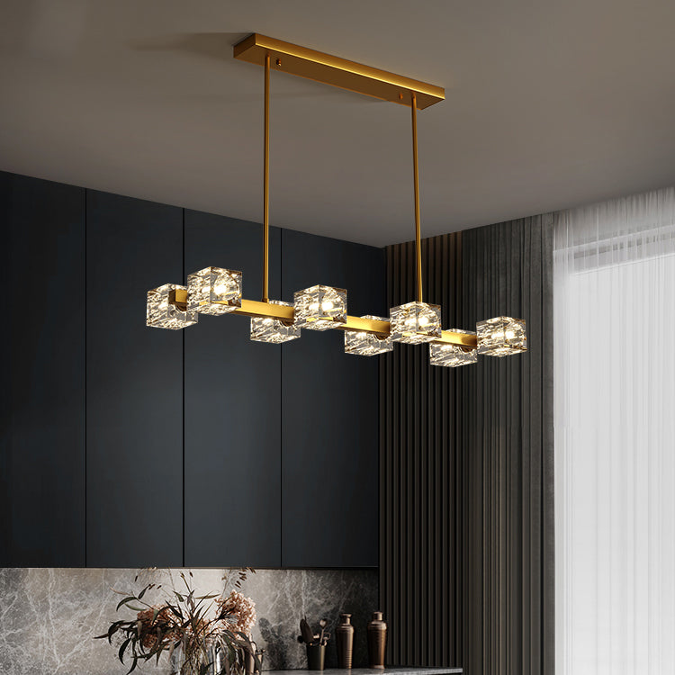 Modern Island Pendant Lamps Multi-Head Restaurant Hanging Light with Cube Crystal Shade