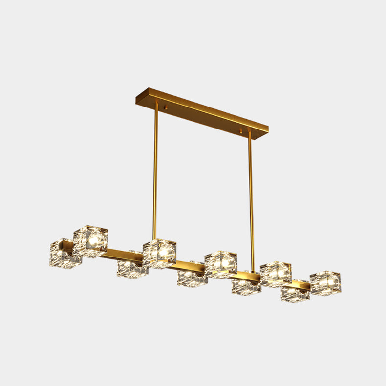 Modern Island Pendant Lamps Multi-Head Restaurant Hanging Light with Cube Crystal Shade