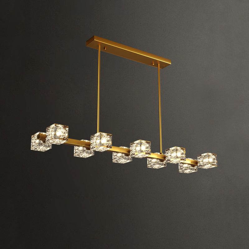 Modern Island Pendant Lamps Multi-Head Restaurant Hanging Light with Cube Crystal Shade