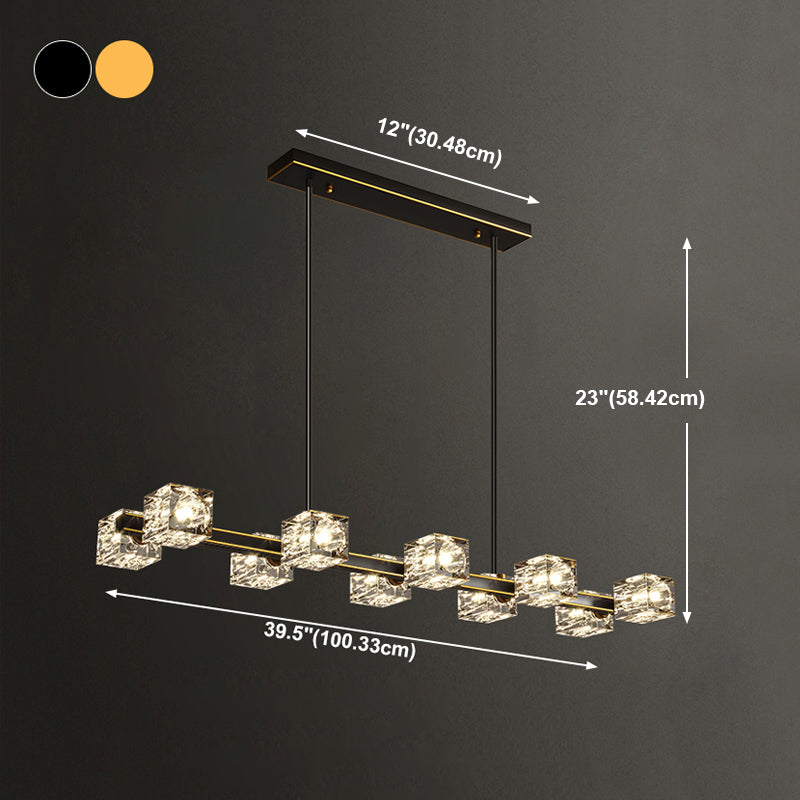 Modern Island Pendant Lamps Multi-Head Restaurant Hanging Light with Cube Crystal Shade