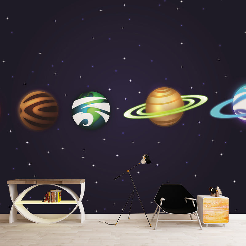 Children's Art Style Universe Wall Mural Wallpaper Illustration Mildew Resistant Wall Art