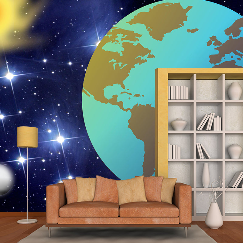 Planet Mural Children's Art Style Wallpaper Illustration Mildew Resistant for Wall Decor