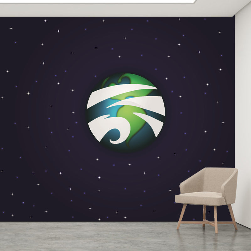 Planet Mural Children's Art Style Wallpaper Illustration Mildew Resistant for Wall Decor