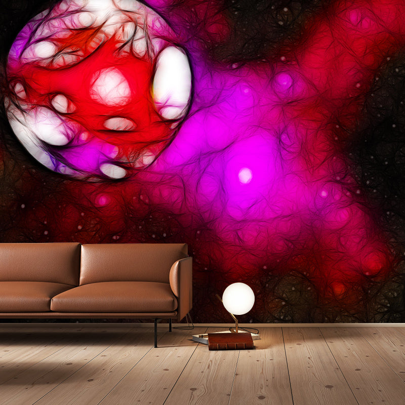 Planet Mural Children's Art Style Wallpaper Illustration Mildew Resistant for Wall Decor