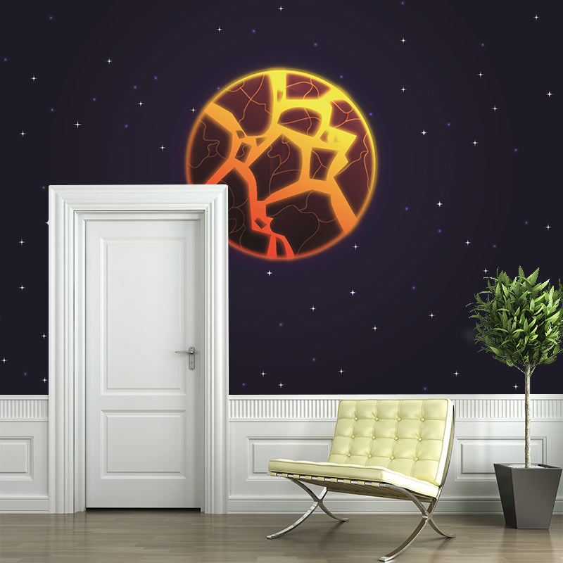 Planet Mural Children's Art Style Wallpaper Illustration Mildew Resistant for Wall Decor