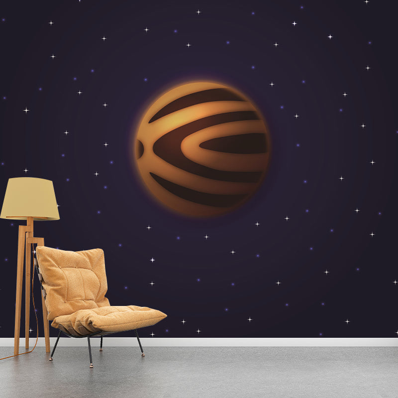 Children's Art Style Planet Mural Wallpaper Illustration Mildew Resistant for Home Decor