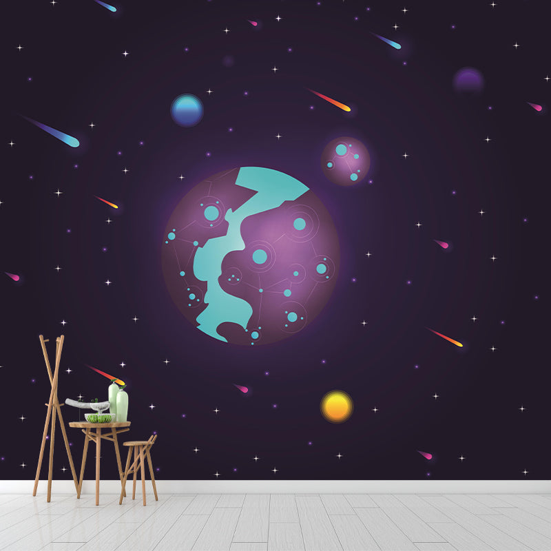 Kid's Art Style Universe Mural Wallpaper Illustration Mildew Resistant for Wall Decor