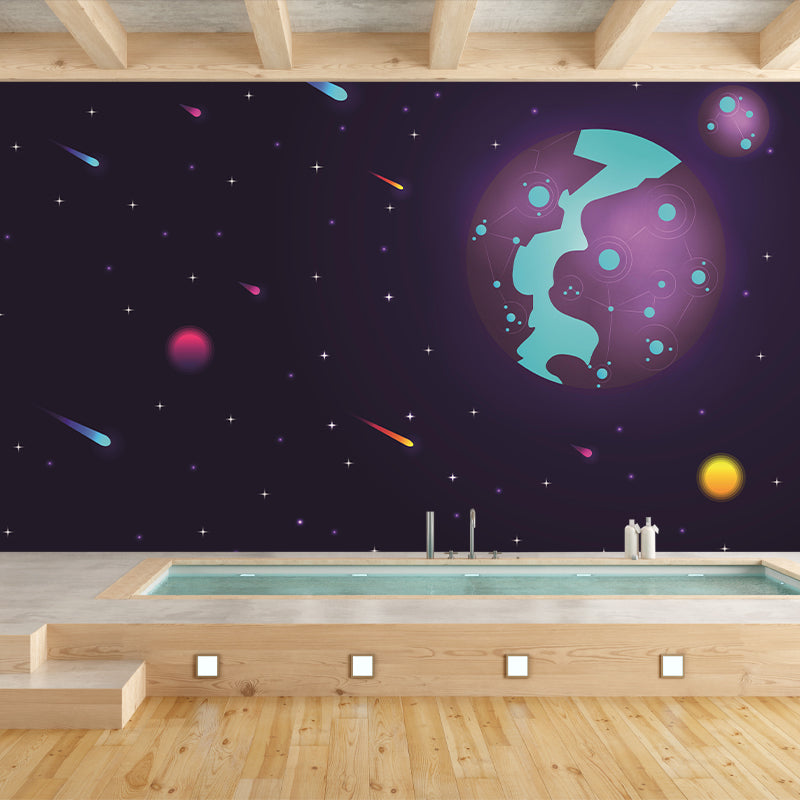 Kid's Art Style Universe Mural Wallpaper Illustration Mildew Resistant for Wall Decor