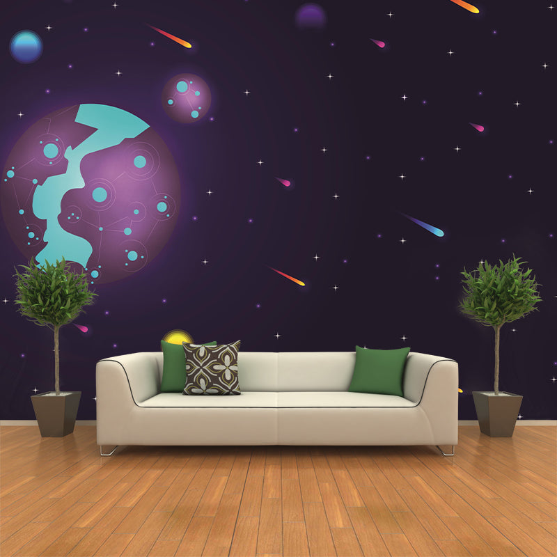 Kid's Art Style Universe Mural Wallpaper Illustration Mildew Resistant for Wall Decor