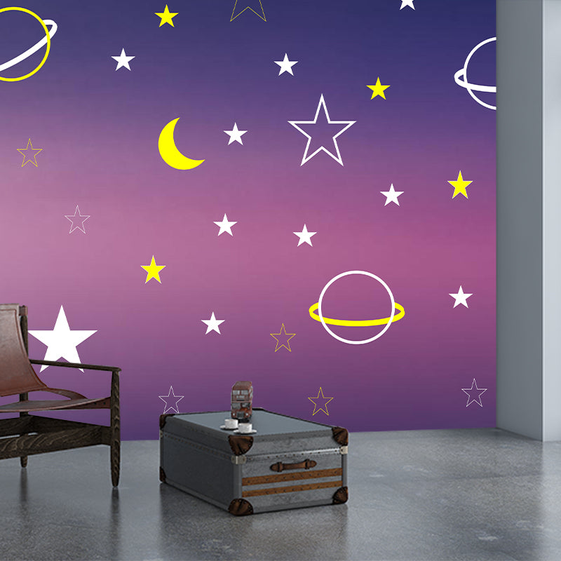 Kid's Art Style Universe Mural Wallpaper Illustration Mildew Resistant for Wall Decor