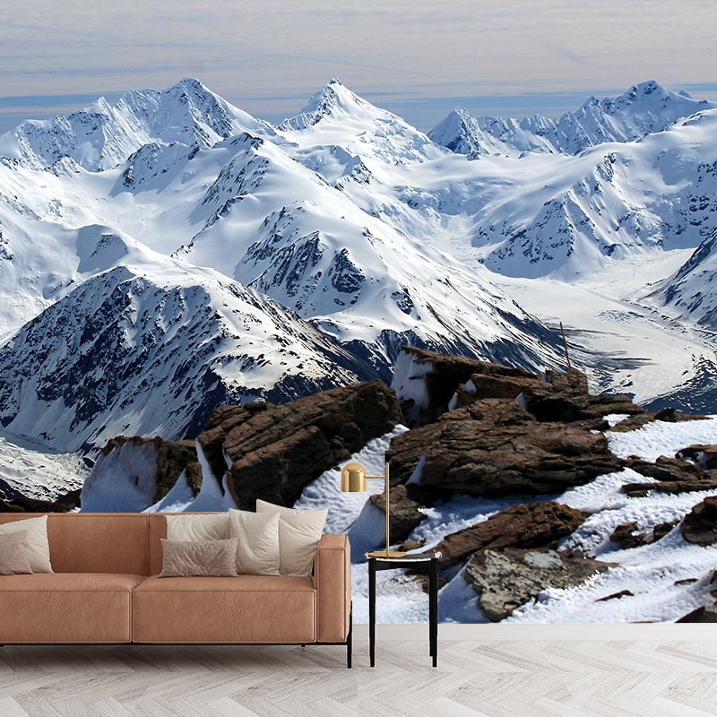 Snow Scene Style Mountain Wall Mural Wallpaper Photography Mildew Resistant Wall Covering