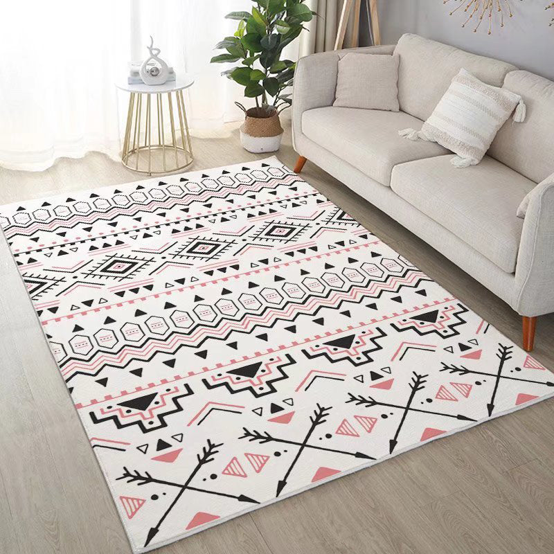 White Modern Rug Polyester Pattern Rug Stain Resistant Rug for Living Room