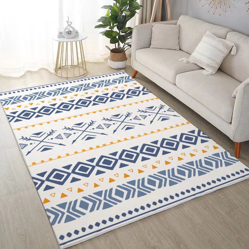 White Modern Rug Polyester Pattern Rug Stain Resistant Rug for Living Room