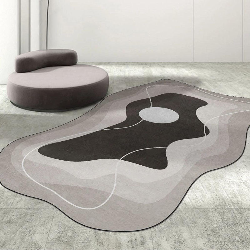 Dark Gray Patchwork Rug Polyester Modern Rug Washable Rug for Home Decor