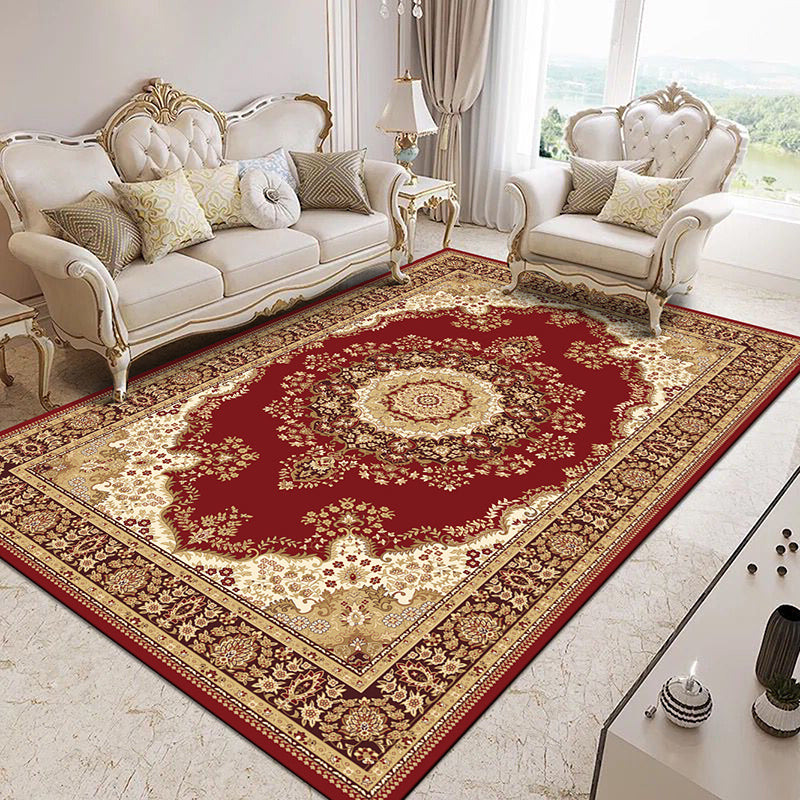 Red Medallion Carpet Polyester Pattern Rug Washable Carpet for Home Decor