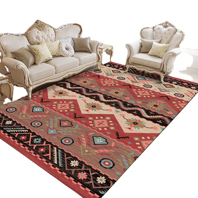 Red Medallion Carpet Polyester Pattern Rug Washable Carpet for Home Decor