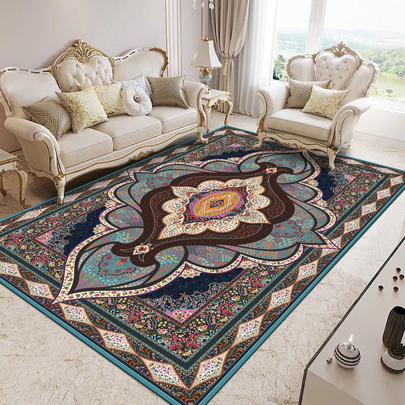 Red Medallion Carpet Polyester Pattern Rug Washable Carpet for Home Decor