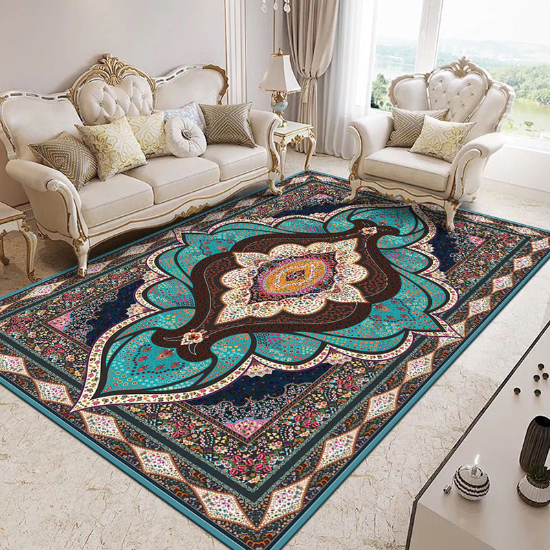 Red Medallion Carpet Polyester Pattern Rug Washable Carpet for Home Decor