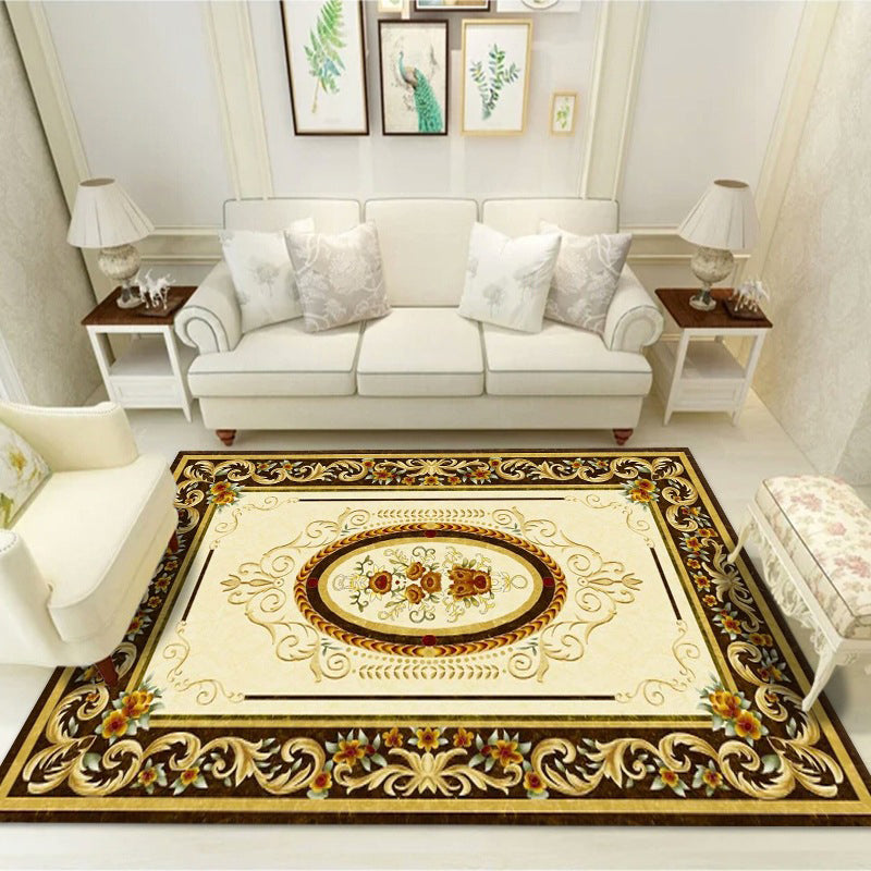 Brown Luxury Rug Polyester Graphic Rug Stain Resistant Rug for Living Room