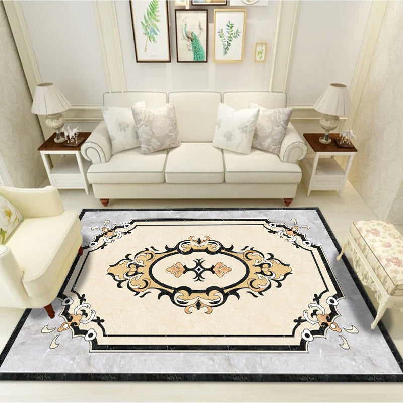 Brown Luxury Rug Polyester Graphic Rug Stain Resistant Rug for Living Room