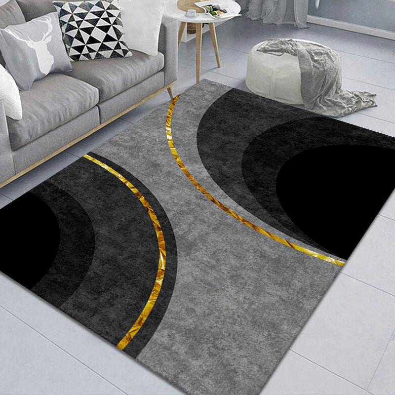 Black Modern Rug Polyester Pattern Indoor Rug Stain Resistant Rug for Living Room
