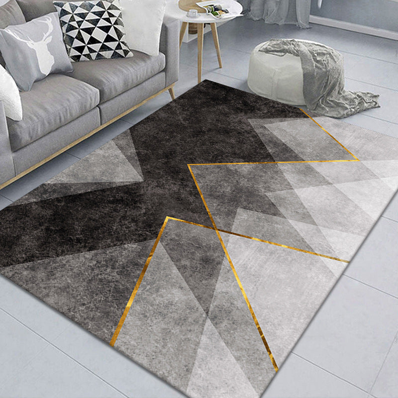 Black Modern Rug Polyester Pattern Indoor Rug Stain Resistant Rug for Living Room