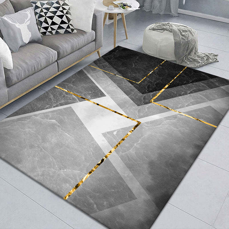Black Modern Rug Polyester Pattern Indoor Rug Stain Resistant Rug for Living Room