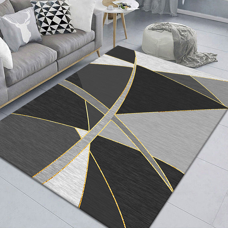 Black Modern Rug Polyester Pattern Indoor Rug Stain Resistant Rug for Living Room