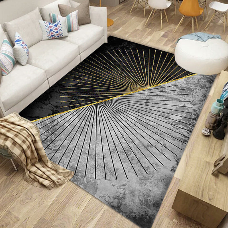 Black Modern Rug Polyester Abstract Stripe Rug Washable Rug for Home Decor